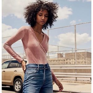 Madewell Velvet Wrap Bodysuit in Mauve Pink